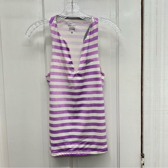 Nike Purple White Dri-Fit Racerback V-Neck Athletic Tank Top women's small - Picture 1 of 4